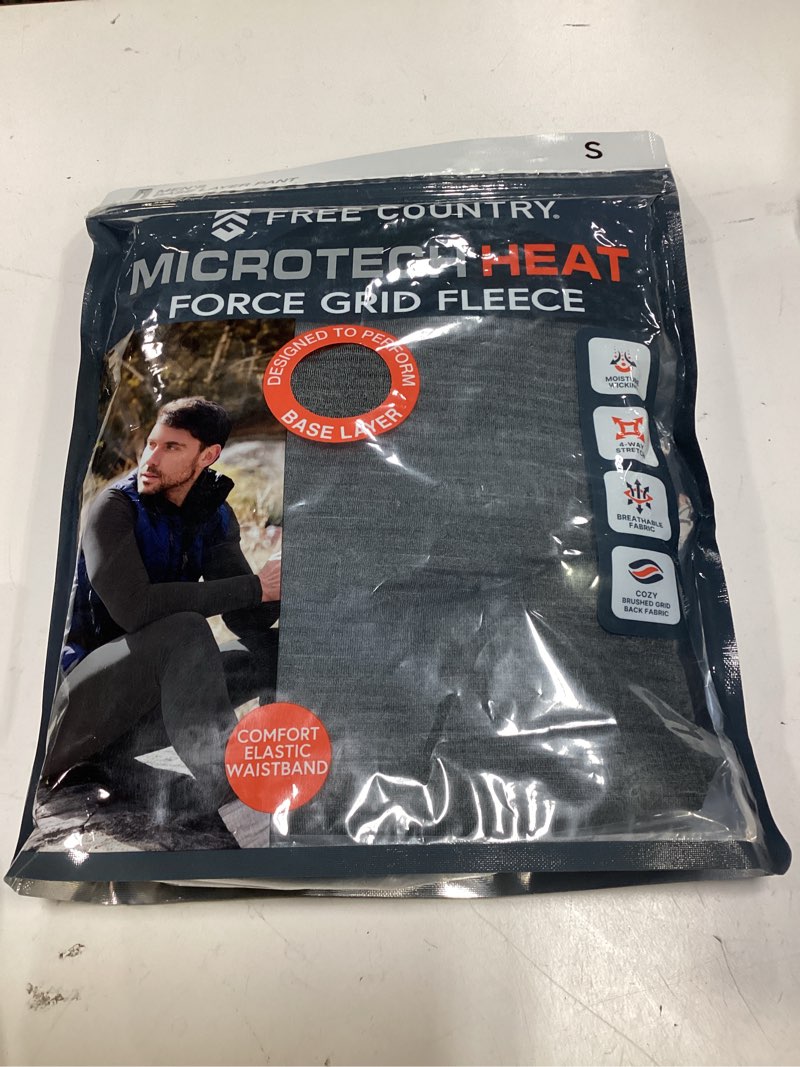 Condition photo showing New/Like New for free country men’s base layer pant microtech heat force grid freece gray, size s