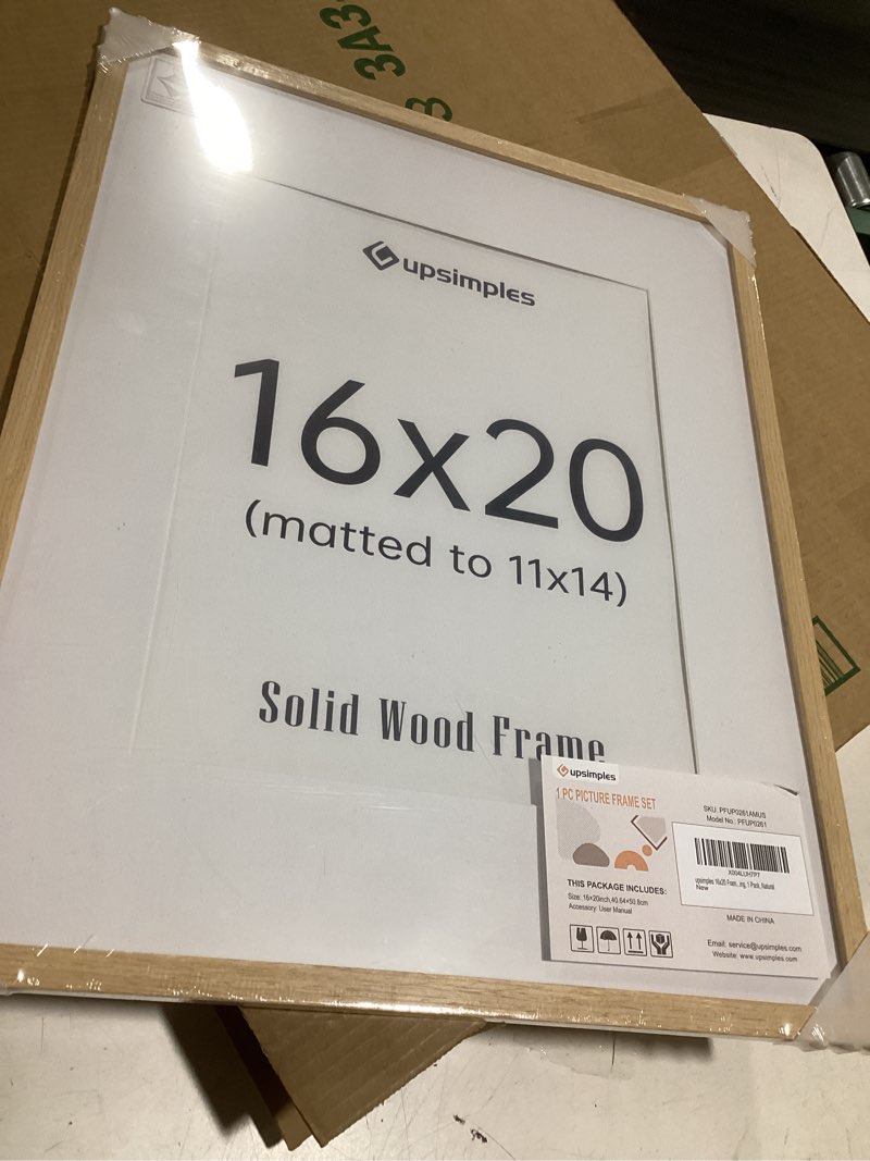 Condition photo showing Good Condition for upsimples 16x20 frames, natural solid wooden picture frames, display 11x14 with mat or 16 x 20 without, vertical or horizontal wall hanging, 1 pack, natural natural 16x20