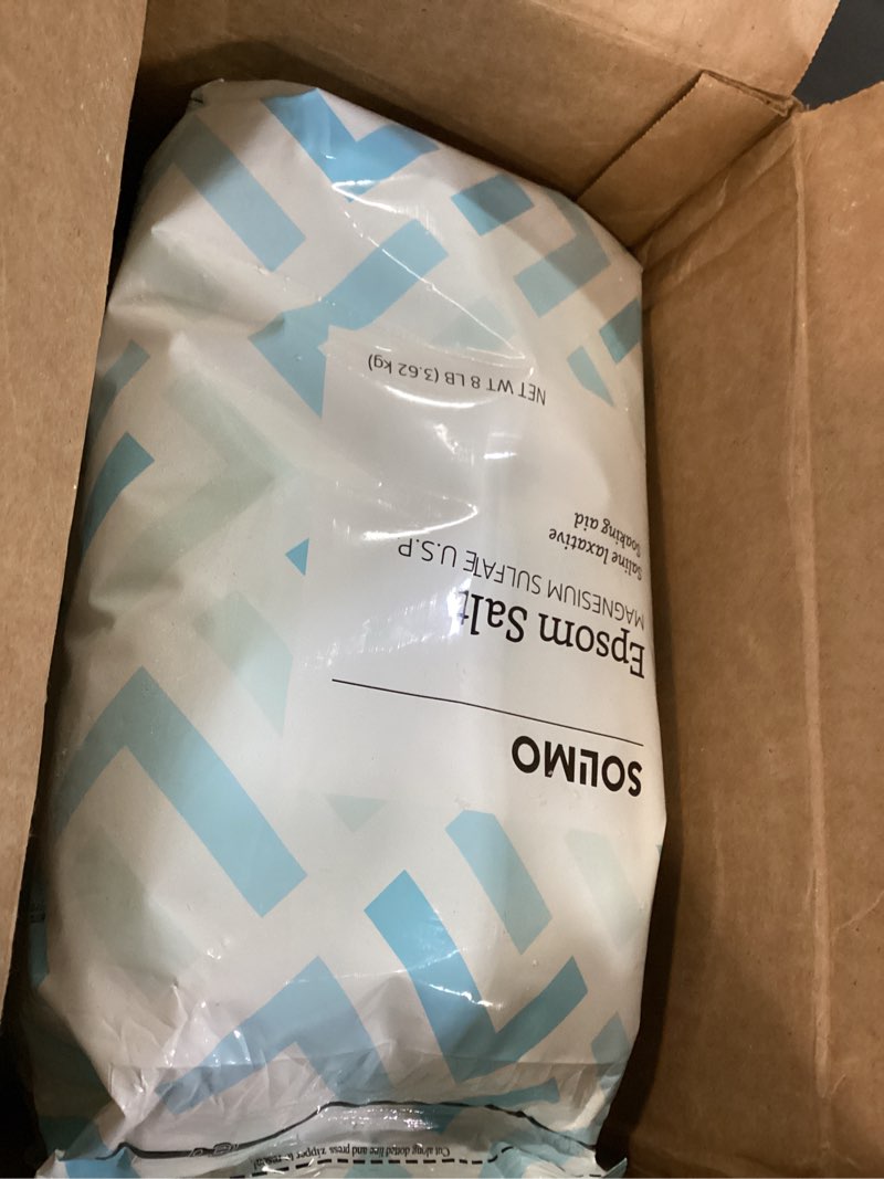 Condition photo showing Good Condition for Amazon Brand - Solimo Epsom Salt Soak, Magnesium Sulfate USP, Unscented, 8 pound (Pack of 3) Unscented 128 Ounce (Pack of 3)