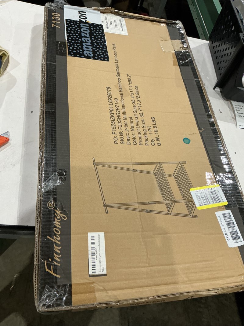 Condition photo showing New/Like New for finnhomy bamboo clothes rack portable extra large garment rack 2-tire storage box shelves for entryway and bed room patented design