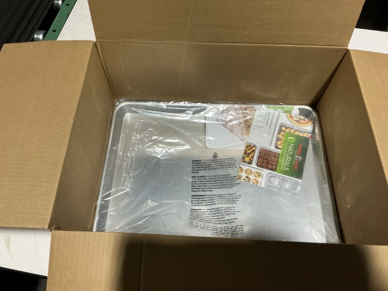 Condition photo showing New/Like New for nordic ware naturals half sheet set - usa made aluminum commercial quality sheet pan for baking or roasting, encapsulated galvanized steel rim prevents warping, 2pk half + lid