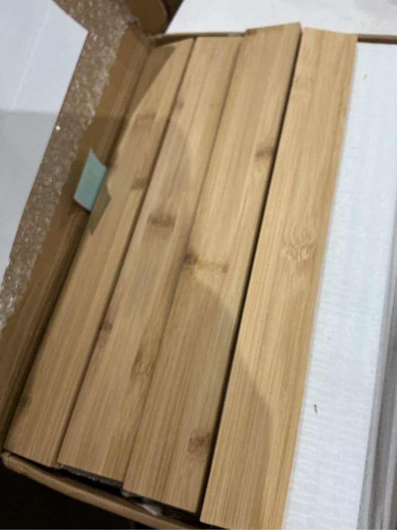 Condition photo showing Good Condition for 5 tier greeting card display stand wood color bamboo and acrylic sticker display stand trading card holder retail photos shelf for vendors craft collection & show wood 5 tier