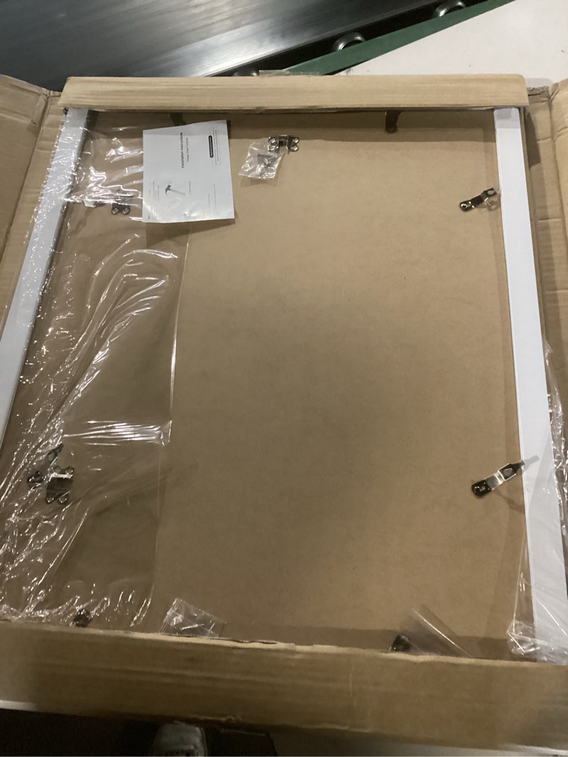 Condition photo showing New/Like New for 19x25 picture frame with 16x22 mat, display photo 16x22 with mat or 19 x 25 without mat, wall hanging large 19 by 25 poster frame with plexiglass, white white 19x25 inch