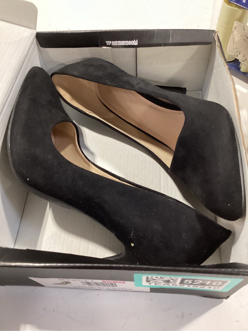 Condition photo showing Good Condition for mysoft women's high heels pumps closed pointed toe stiletto 4in heels dress wedding shoes 11 black suede