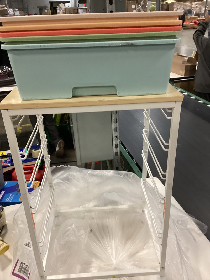 Condition photo showing As Is for Utility Cart with 4 Drawers,Rolling Storage Cart with Drawers,Storage Rolling Drawer Cart with Wooden Tabletop for Bedroom,Kid's Room,Dorm,Classroom,Office,Green (similar product only)