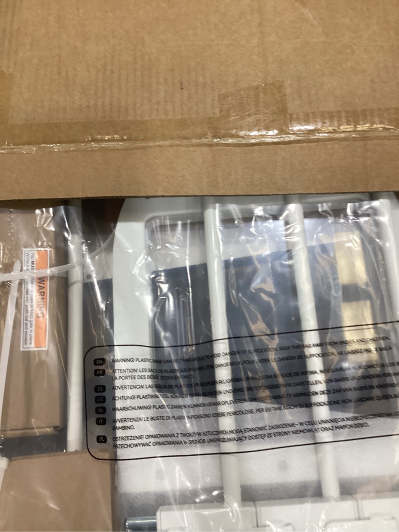 Condition photo showing As Is for Babelio 29-48" Extra Wide Baby Gate with Adjustable Cat Door,Easy Install Pressure/Hardware Mounted,Auto Close Pet door for Stairs,House,Doorways,Effortless Walk Thru,White White 29-48" Wide, 30" Tall