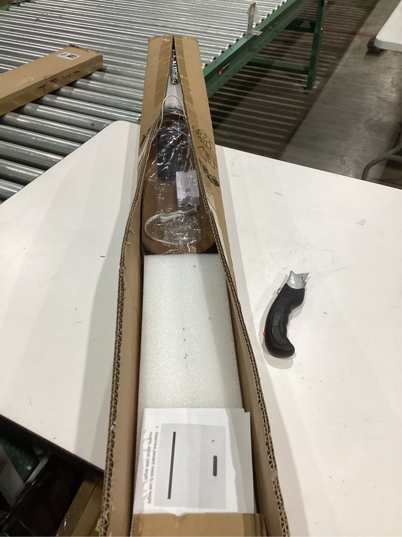 Condition photo showing New/Like New for 47 Inch Wood Linear Pendant Light Dimmable LED Kitchen Island Lighting with Remote Adjustable Hanging Chandelier for Dining Room Bar Pool Table 30W Modern Farmhouse Fixture Walnut Color Walnut 47in