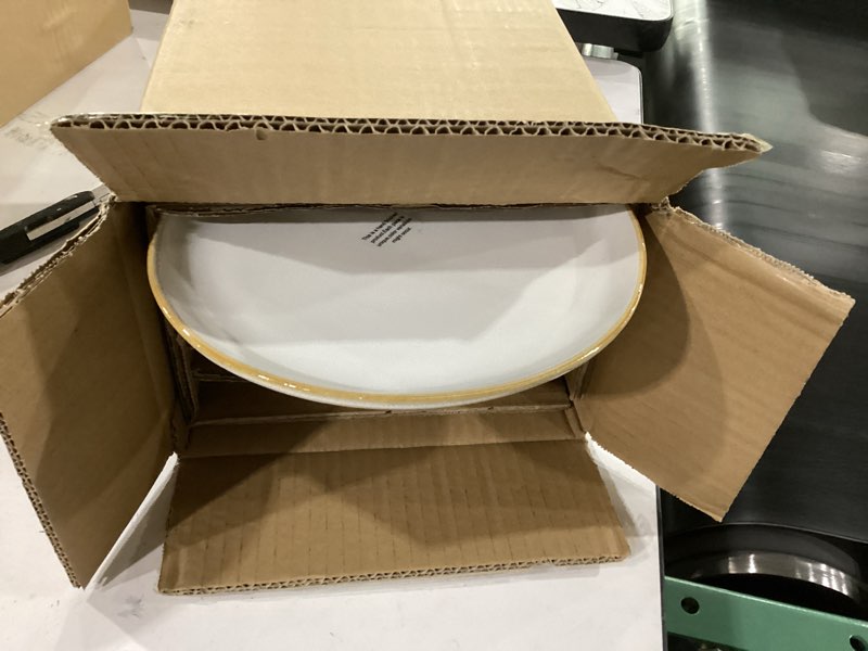 Condition photo showing Good Condition for amorarc ceramic plates set of 6, 8.5 inch handmade reactive glaze stoneware plates set for dessert, salad, appetizer, small dinner plates, microwave & dishwasher safe, scratch resistant pearl white 8.5 inch