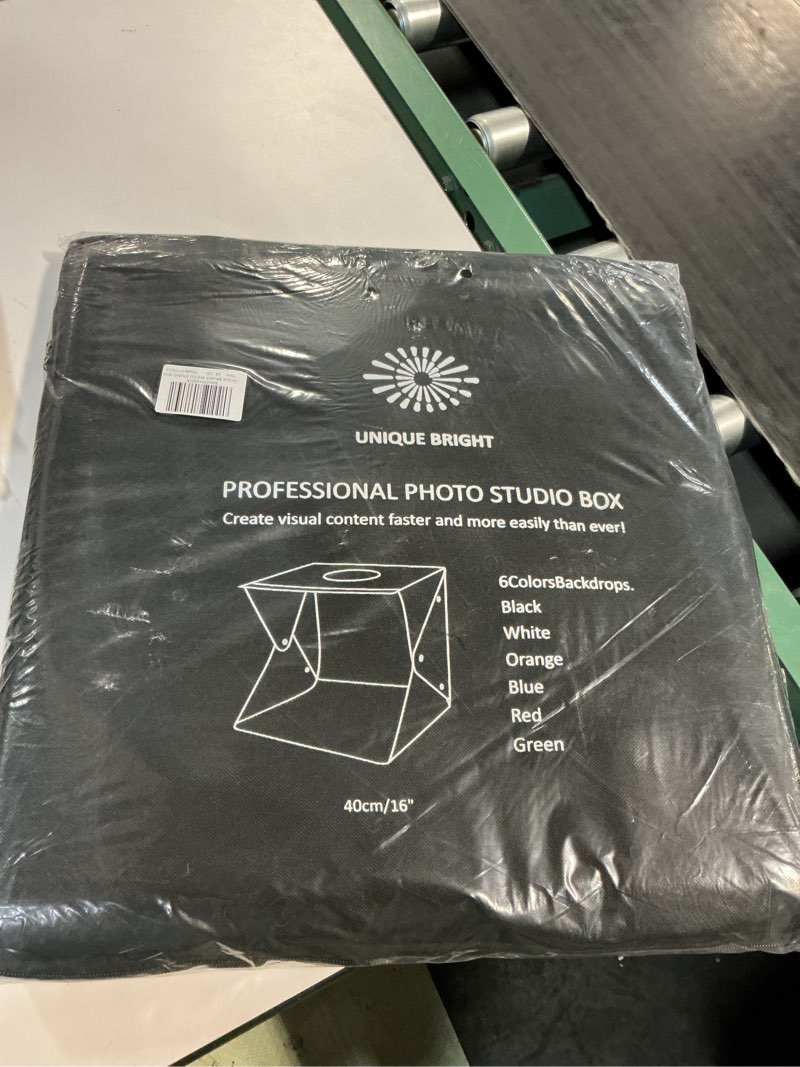 Condition photo showing New/Like New for photography light box photo studio kit 3 color lighting tent 160 led portable white booth display product food/jewelry with mini tripod & 6 background(16x16inch)
