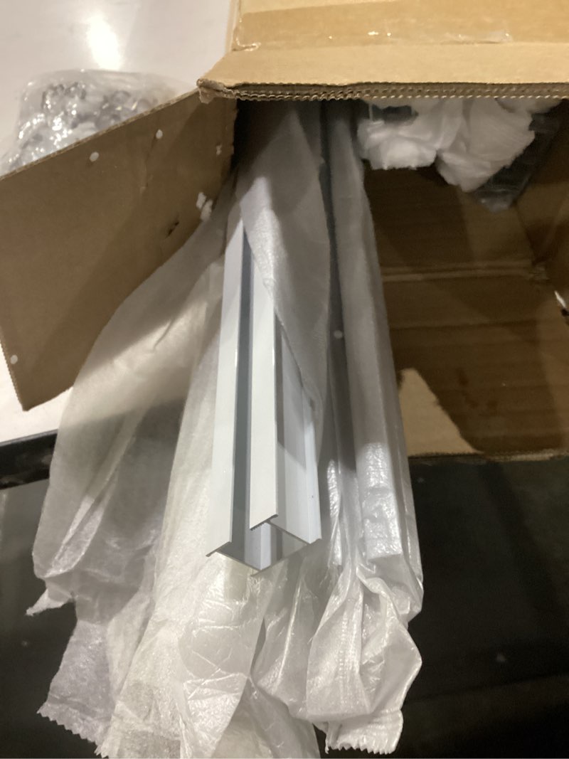 Condition photo showing As Is for curtain track, ceiling curtain track for room divider, ceiling mount rail set with roller hooks, white, 18ft - 24ft white 18ft - 24ft