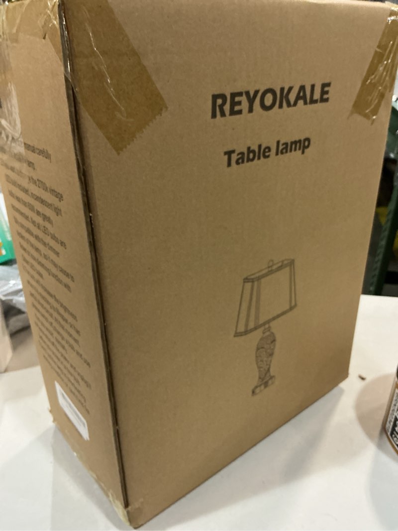 Condition photo showing New/Like New for 25'' farmhouse table lamp for living room bedroom, 2 usb ports vintage rustic nightstand desk lamp with nightlight, white hollow out resin lamp for end table (bulb included) 1 pack-wash white