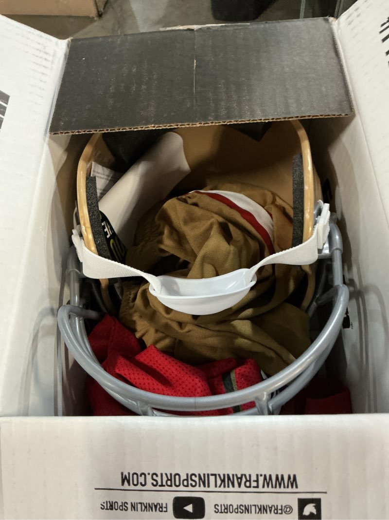 Condition photo showing Good Condition for Franklin Sports NFL Youth Football Uniform Set for Boys & Girls - Includes Helmet, Jersey & Pants with Chinstrap + Numbers San Francisco 49ers Small