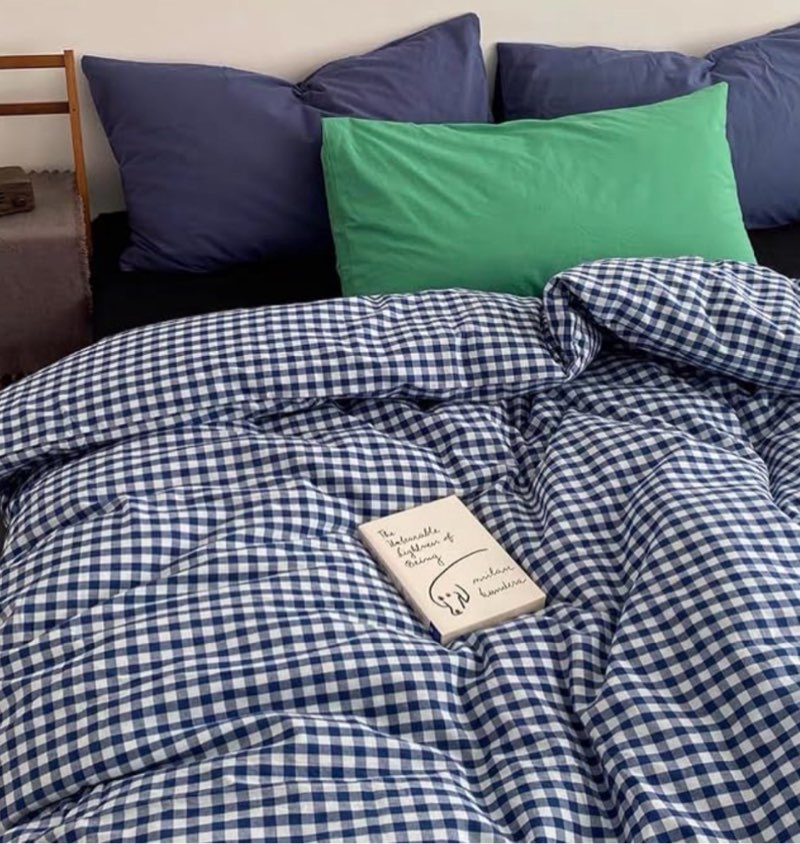 european linen duvet cover, full/queen, navy gingham