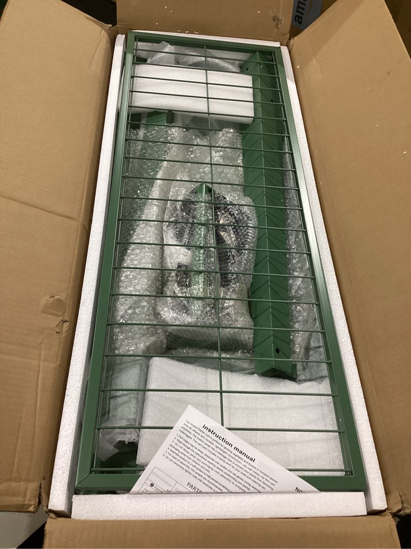 Condition photo showing Good Condition for raised garden bed with legs and wheels, metal outdoor, green | steel frame, 400lb capacity, 32in tall no bending, 2 large wheels, bottom shelf, drainage holes, herb vegetable planter box