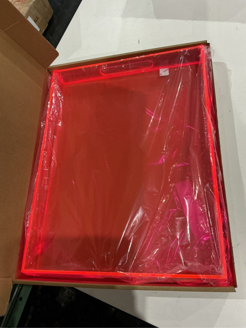 Condition photo showing New/Like New for large acrylic tray ottoman coffee table tray with handles 17x13'' decorative serving platter for food tea dinner snack eating bar party, neon pink
