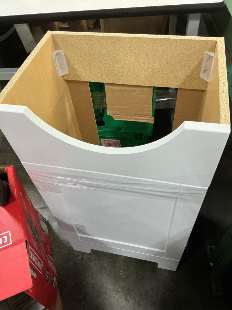 Condition photo showing As Is for  project source euro 18-in true white single sink bathroom vanity with white cultured marble top