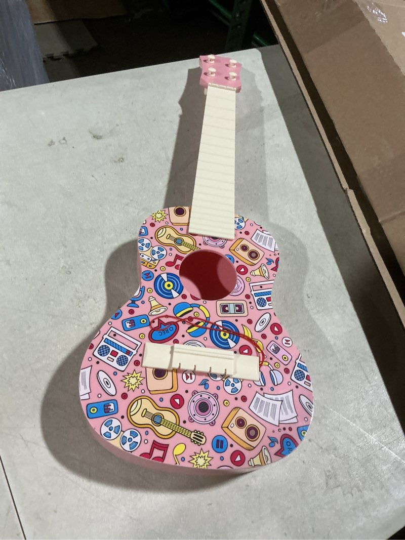 Condition photo showing As Is for LeeQee 21in Colorful Graffiti Ukulele Guitar for Kids, 4 Strings Kids Guitar Ukulele Musical Instruments Learning Educational Toys with Picks for 3 4 5 6 7 8 9 10 11 12 Toddler Boys Girls (Pink)