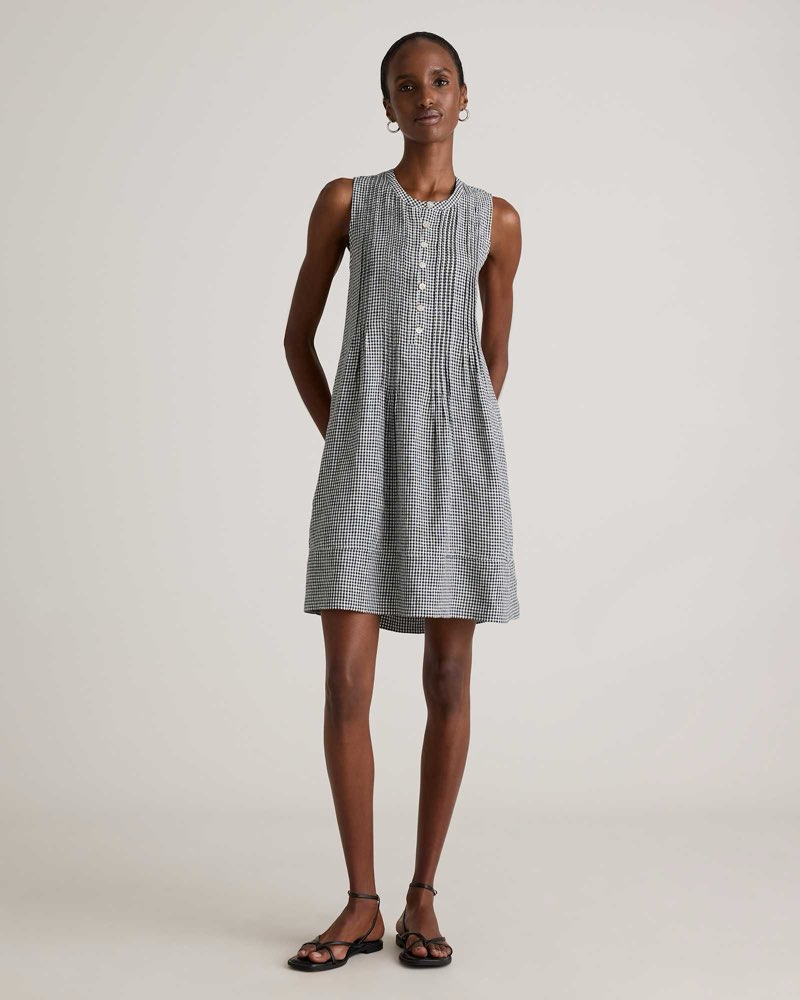 european linen sleeveless swing dress classic mini gingham small