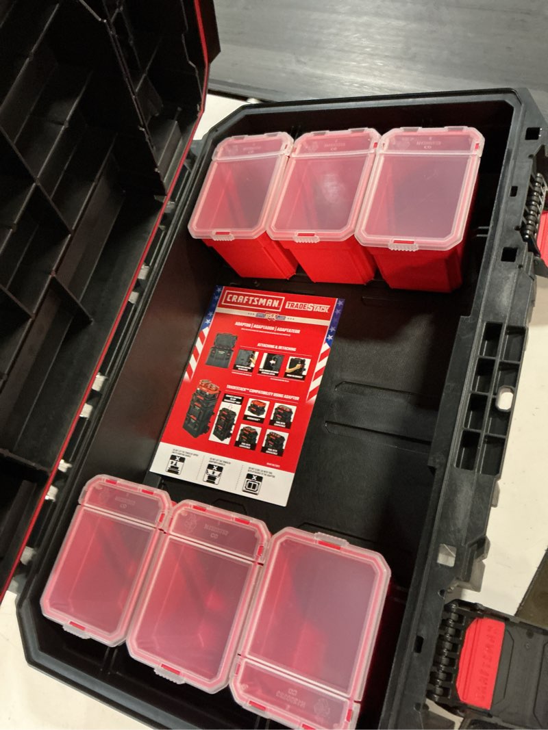 Condition photo showing Good Condition for craftsman tradestack 21.625-in w x 6.375-in h x 14.625-in d black structural foam tool box