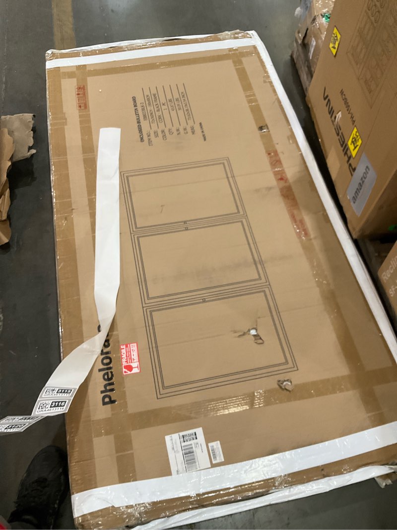Condition photo showing As Is for 72"x36" lockable enclosed bulletin board, outdoor cork weather-resistant aluminum frame notice board, wall mounted display case acrylic doors for school,office,black frame w/cork 72" x 36" black frame w/ cork