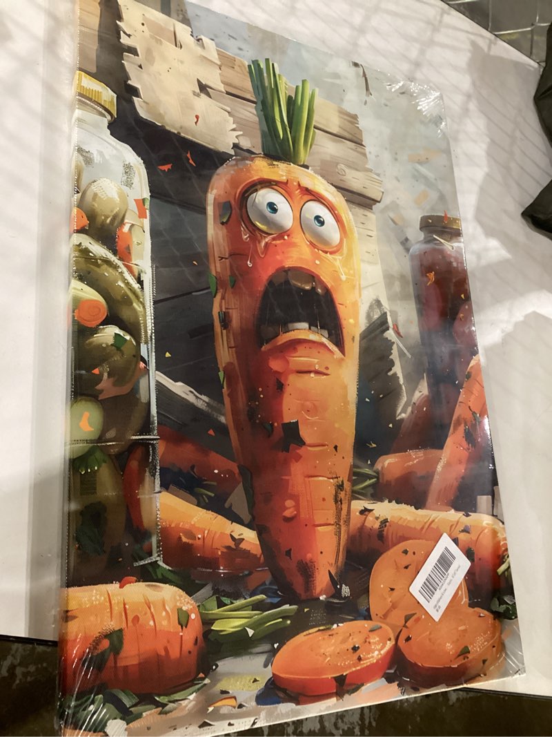 OIQArtOIQ Funny Kitchen Wall Art, Weird Kitchen Wall Decor, Vegetable Paintings Cool Postsers, Food Art, Eclectic Decor Dining Room, Chef Canvas Wall Art Print Artwork, Pickle Pictures 16"x24" Canvas Potato