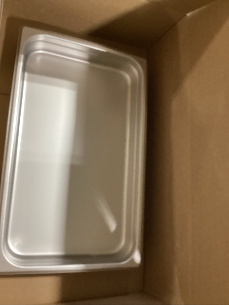 Condition photo showing As Is for winco 2 1/2-inch anti-jamming steam pan, full, 24-gauge 2.5" deep heavy-duty