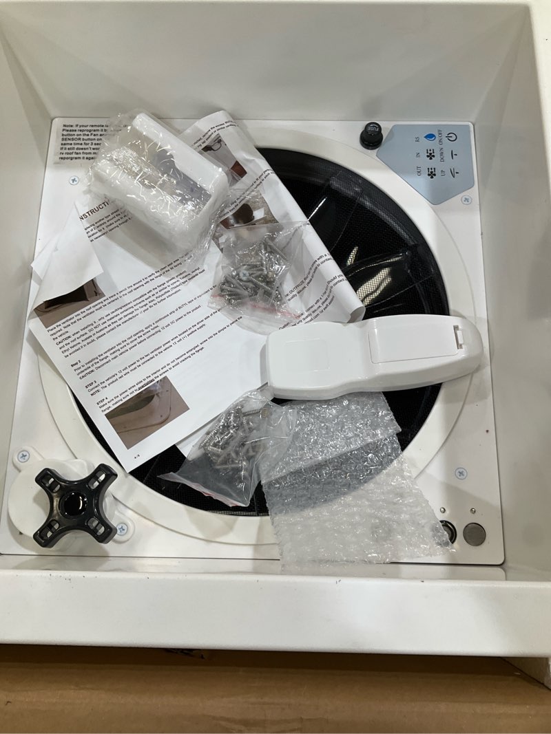 Condition photo showing New/Like New for Remote Control RV Roof Vent Fan With Smoke Alarm and Carbon Monoxide Detector, 12V 14" Super Quiet RV Roof Fan with Rain Sensor, 10-Speed, Reversible Remote Control With Smoke and CO Detection