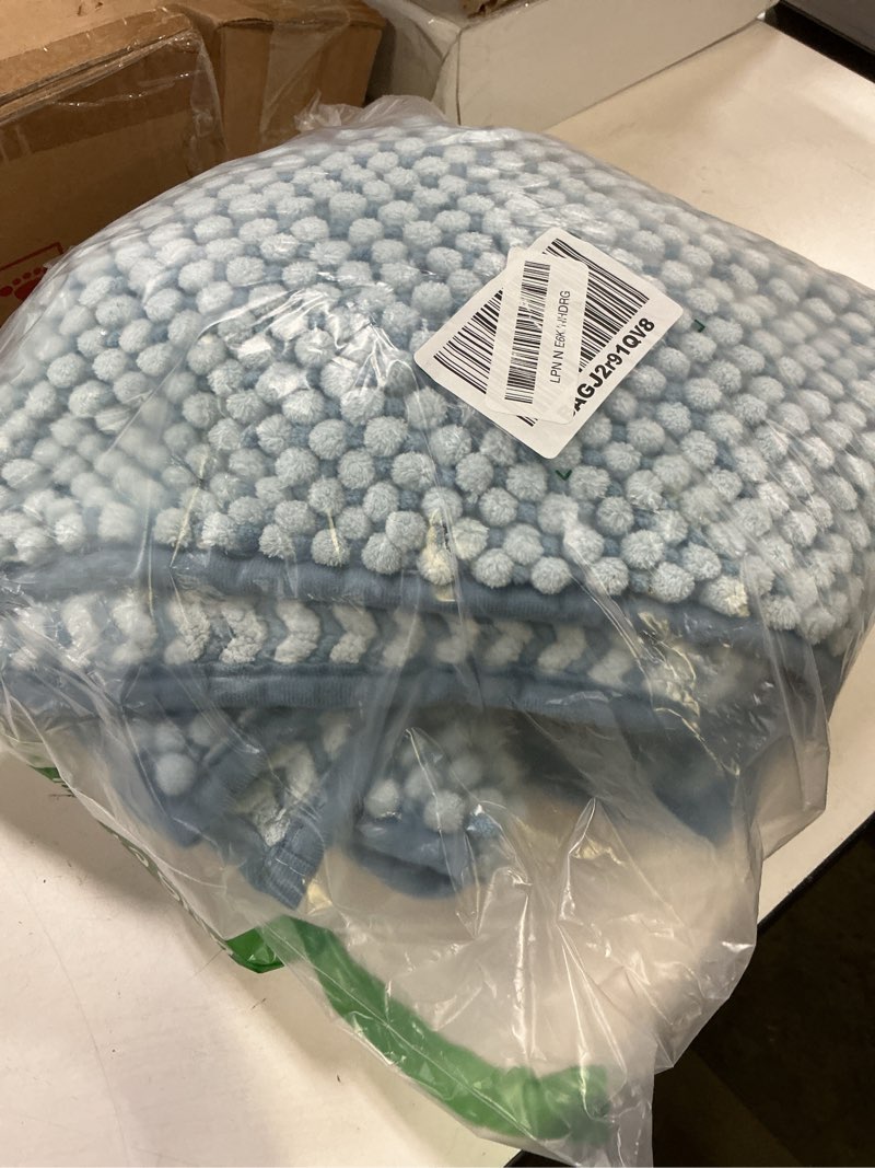 Condition photo showing Good Condition for bsicpro bathroom rugs set 2 piece-chenille bath mats non slip-thick soft absorbent beach bath rug-shower floor mat machine washable-bathroom decor accessories (light blue, 20" x 32" plus 16" x 24") light blue 20" x 32" plus 16" x 24"