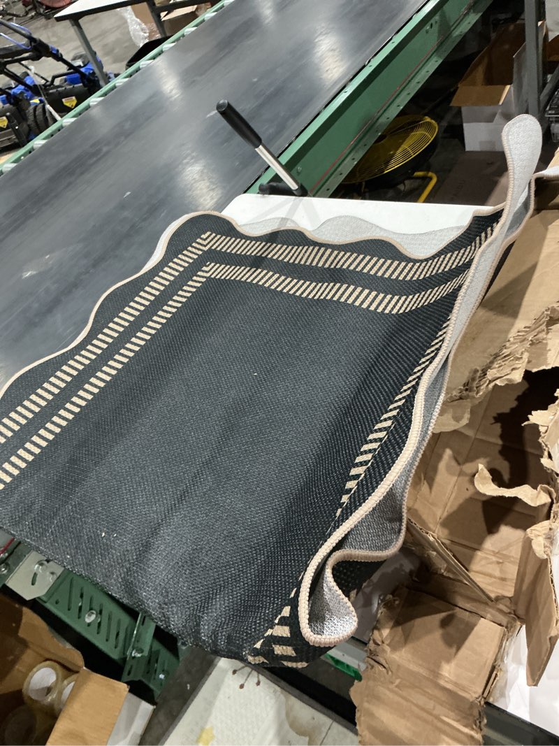 Condition photo showing As Is for modern jute rug, easy to clean, 3 x 5 ft., for outdoor patio, washable black entryway rugs, indoor kitchen rugs, non-slip farmhouse neutral rug for living room