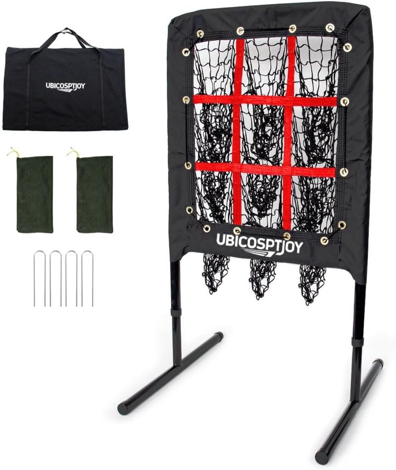  9 hole pitching net with strike zone, improve baseball softball accuracy trai...