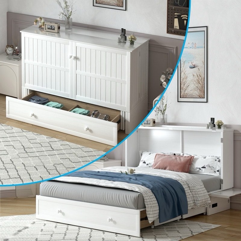 (Incomplete box 2 of 2 only) White Murphy Bed BK-MFC-10