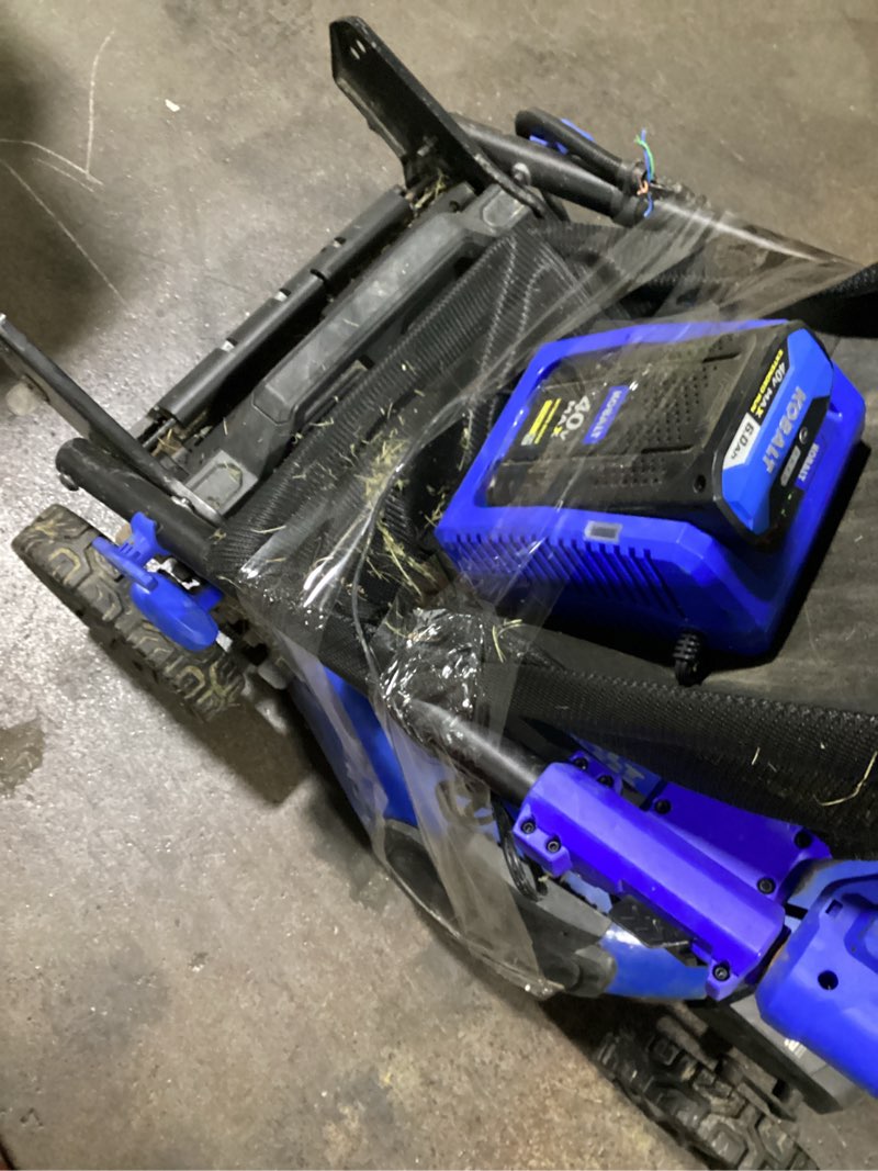 Condition photo showing As Is for kobalt gen4 40-volt, 20-in push battery walk mower 