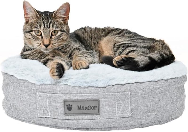 MaxCor Round Orthopedic Memory Foam Cushion for Dogs and Cats – Small Grey Waterproof – Relieves and Protects Joints – Winter and Summer Side – Does Not Deform and Machine Washable