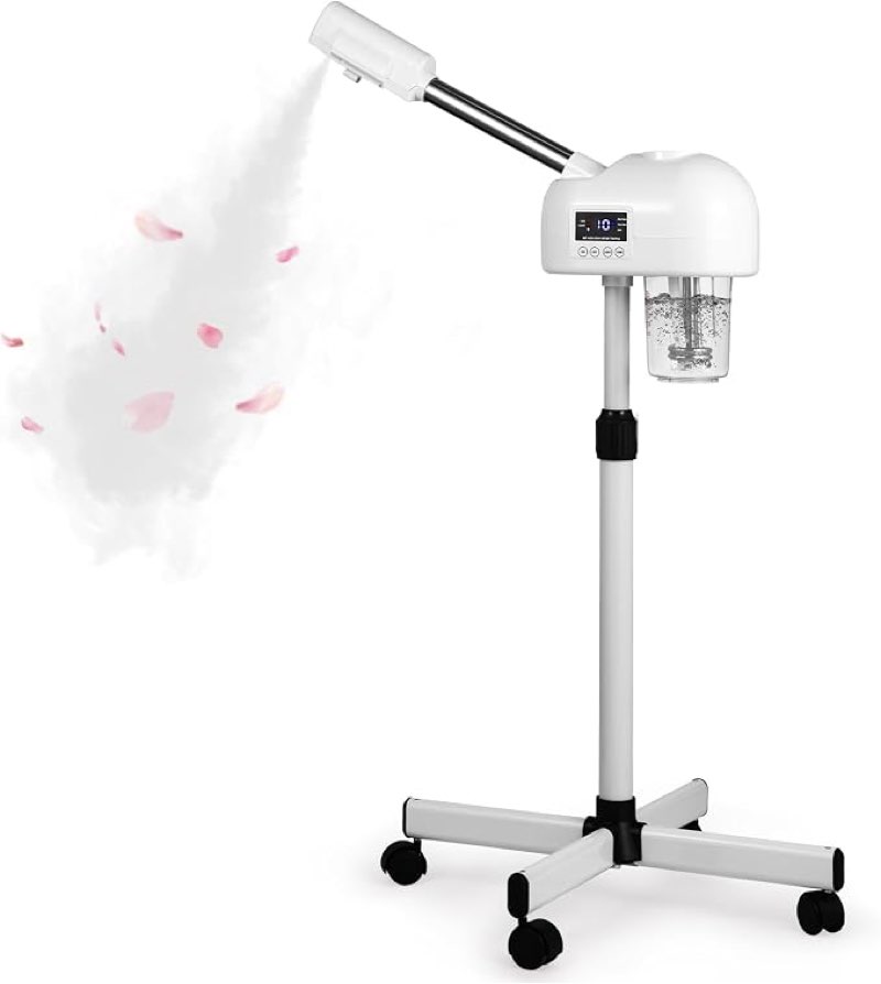 professional facial steamer for estheticians, hot mist & timer function, vaporizador facial professional steamer on wheels for home use & spa salon skin cleasning