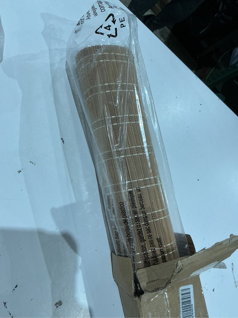 Condition photo showing As Is for lazblinds no tools no drill cordless bamboo roman shades, light filtering window treatment, roll up bamboo blinds for windows 33.5'' w x 48'' h, brown light filtering-brown206 33.5" w x 48" h