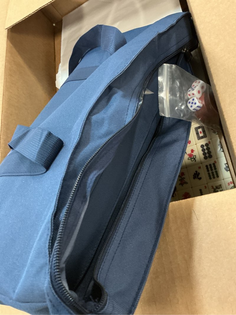 Condition photo showing As Is for Yellow Mountain Imports American Mahjong Game Set, Sapphire with Blue Soft Case - All-in-One Racks with Pushers, Wright Patterson Scoring Coins, Dice, & Wind Indicator