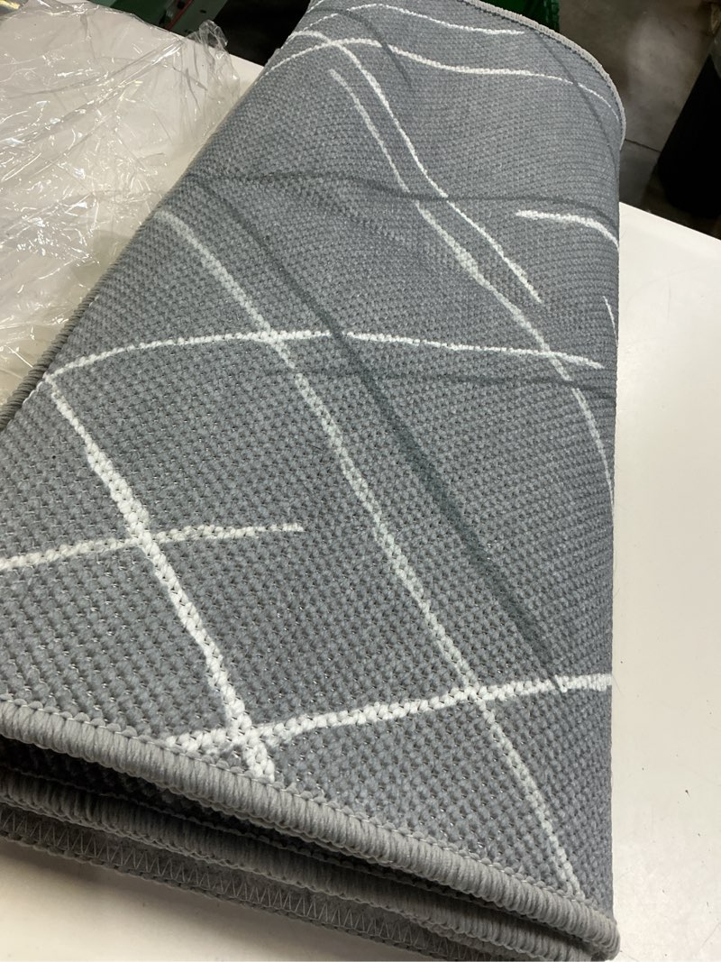 Condition photo showing Good Condition for gray runner rug ultra non-slip 2x10 long hallway rugs washable modern tear and stain resistance no pile lightweight modern rug runners for entryway, kitchen, walkway, entrance, gray line-gray 2' x 10' (runner)