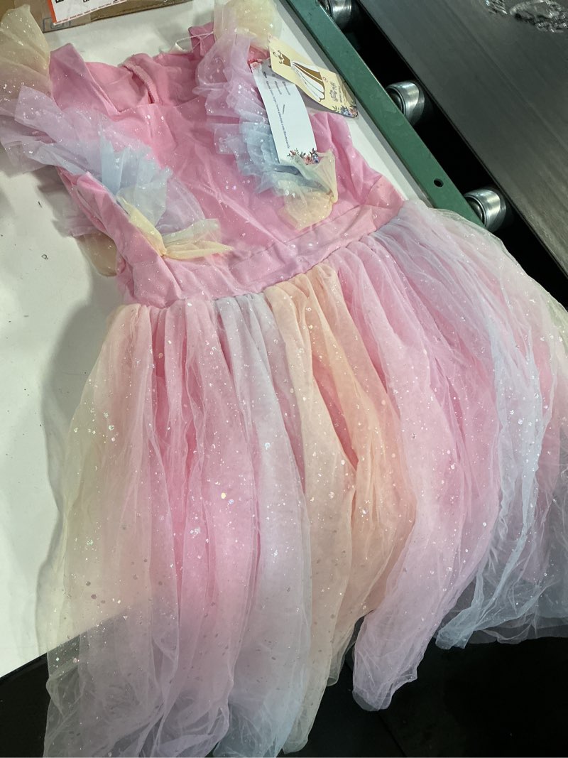 Condition photo showing New/Like New for 7-8 years ibtom castle kids girls birthday party dress sequins butterfly daisy polka dots embroidery princess tulle wedding pageant evening gown rainbow sequin