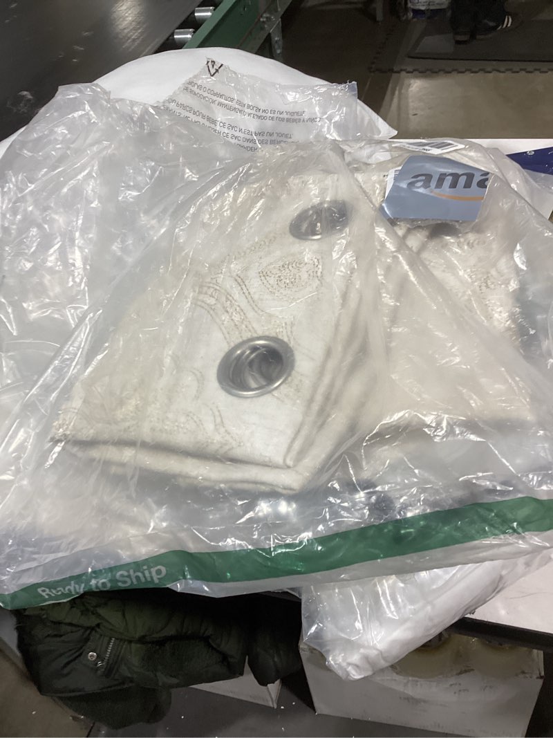 Condition photo showing Good Condition for jinchan Boho Linen Curtains for Living Room Embroidered Design Window Curtains Light Filtering Flax Linen Blend Window Treatments Set for Bedroom Grommet Top 2 Panels 84 Inch Length Beige on Ecru 50"W x 84"L (Pack of 2) Damask Beige