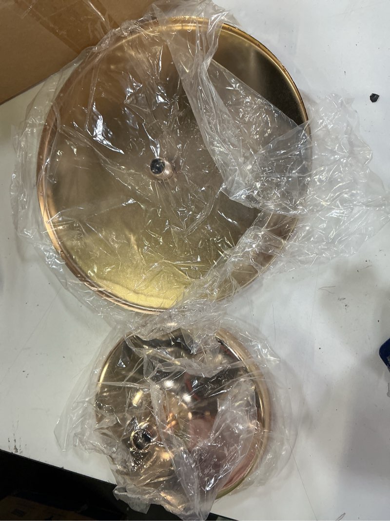Condition photo showing Good Condition for cake stand for dessert table 10 inch gold crystal pendants metal cake stand serves as a round dessert cupcake display plate for table, wedding, party, event gold small