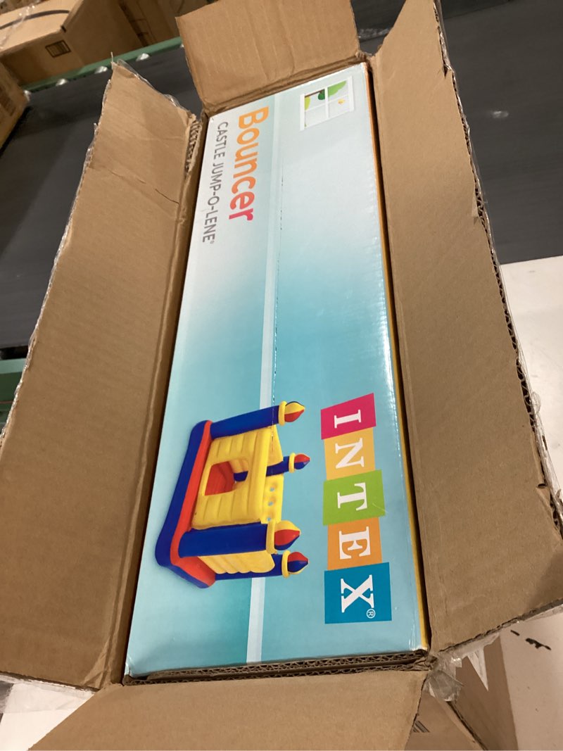 Condition photo showing New/Like New for Intex Inflatable Colorful Jump-O-Lene Castle Bounce House, for 2 Kids Ages 3-6 - Large Blow-Up Indoor Outdoor Children's Bouncer Jumper Playhouse