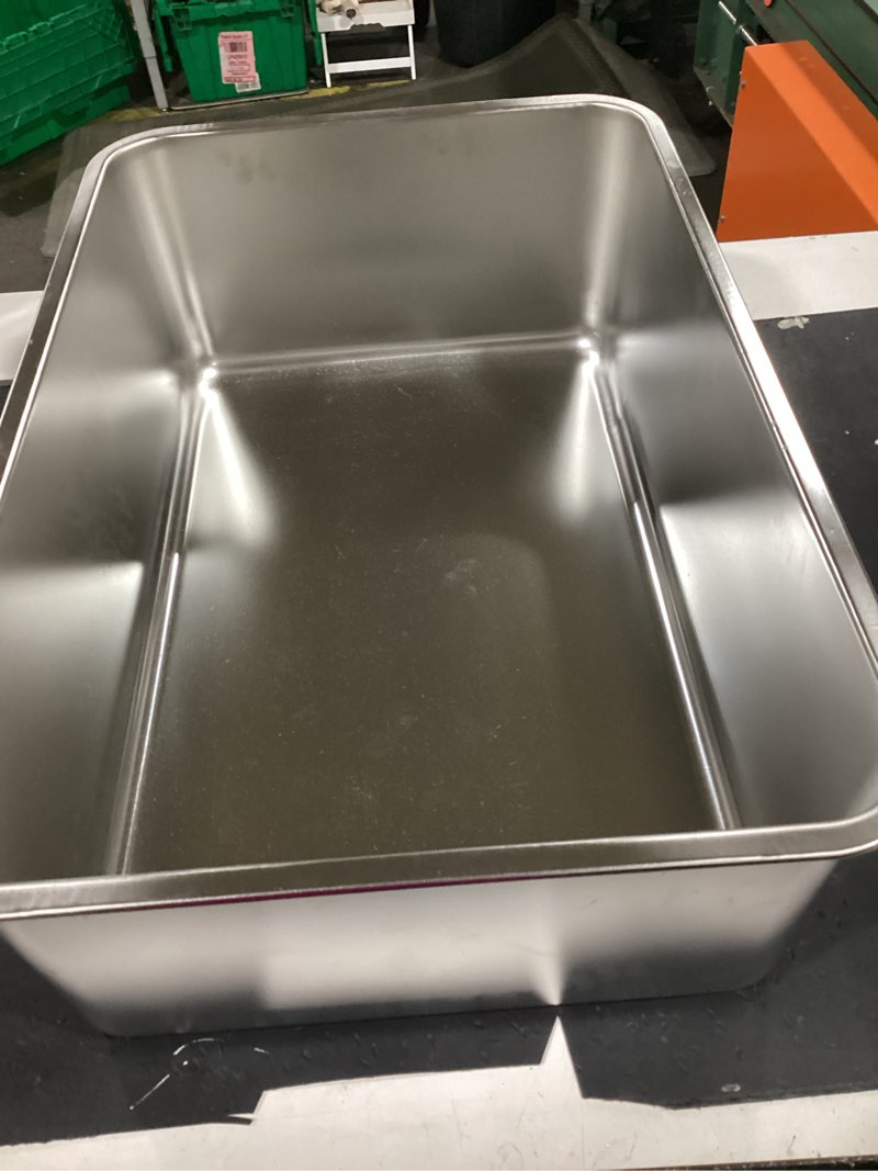 Condition photo showing Good Condition for kirecoo stainless steel cat litter box xxl- metal high sided cat pan, large stainless steel box, indoor litter tray, non stick, no smell, easy to clean, pet toilet supplies for kitten, kitty, rabbit 23.43" l x 15.55" w x 7.68" h