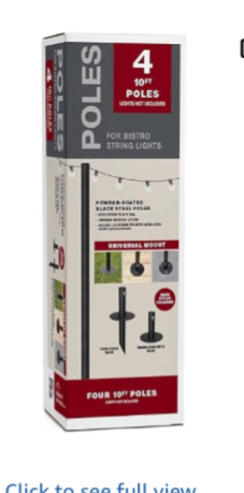  excello global products bistro string light poles - 4 pack - extends to 10 feet - universal mounting options included