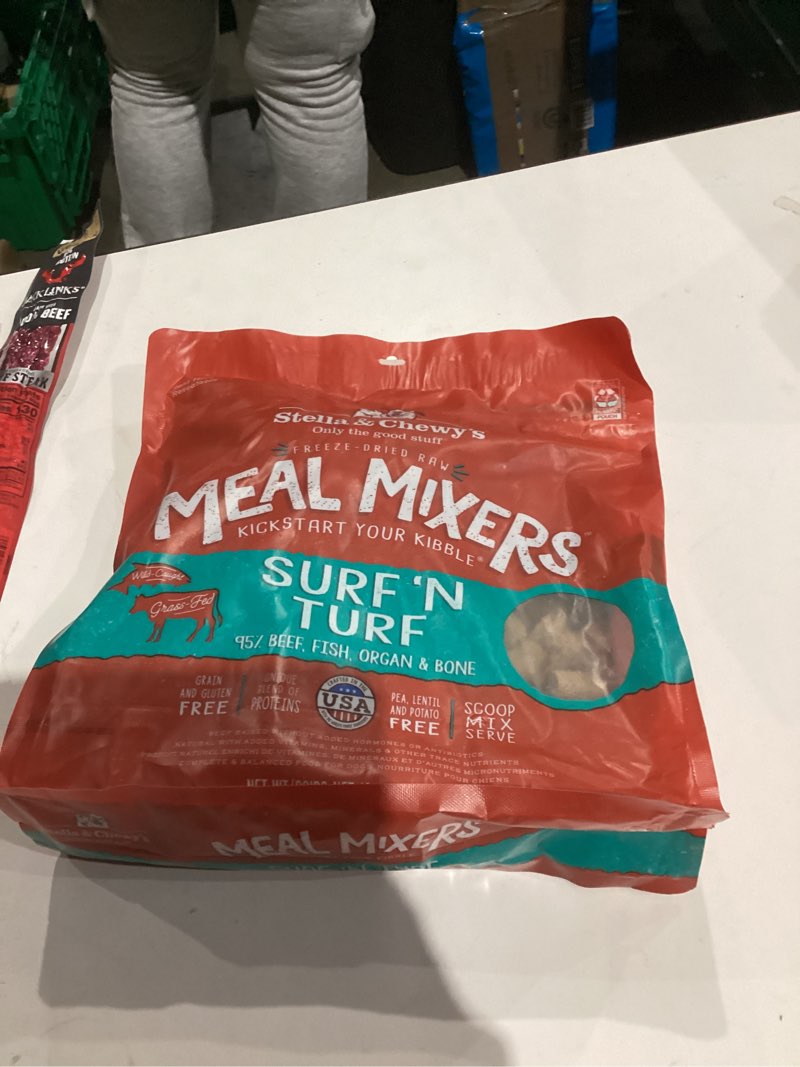 Condition photo showing As Is for Stella & Chewy's Freeze-Dried Raw Surf & Turf Meal Mixers - Dog Food Topper and Mixer - Made with 95% Grass-Fed Beef & Wild-Caught Salmon - Perfect for Picky Eaters - Grain-Free - 18 oz Surf 'n Turf 1.13 Pound (Pack of 1)