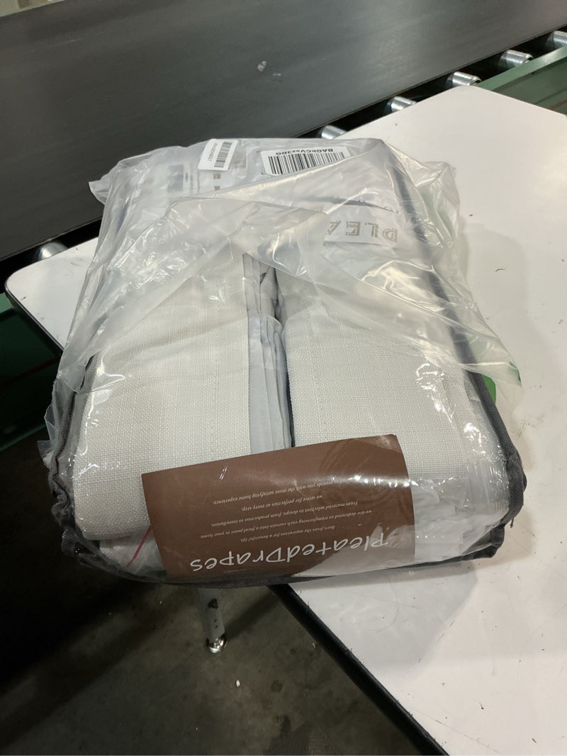 Condition photo showing Good Condition for blackout memory trained pinch pleated bedroom curtains 94 inches long, black out linen two layer heat blocking soundproof modern beige white curtain for living room with back tab 40w x 94l 2 panel set beige white 40"w x 94"l (pack of 2)