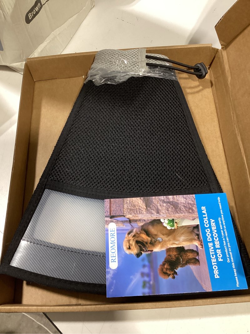 Condition photo showing Good Condition for soft dog cone collar for large dogs, mesh windows transparent e collar for dog, anti-bite lick wound healing after surgery neuter safety practical comfy plastic cone black l