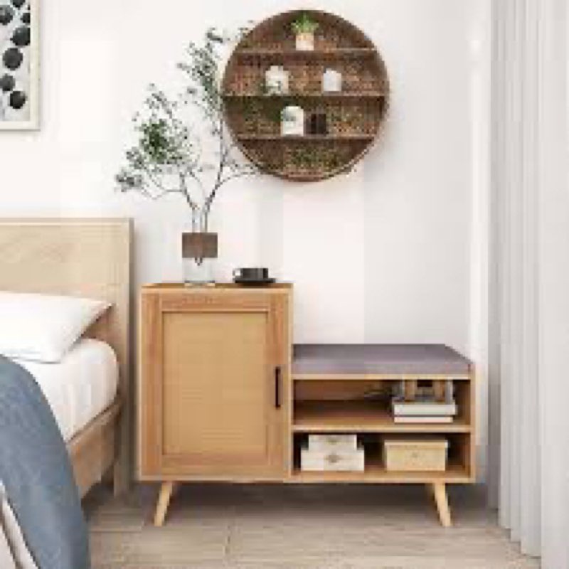 (Incomplete )) 2-in-1 Shoe Cabinet With Bench 3 Adjustable Shelves