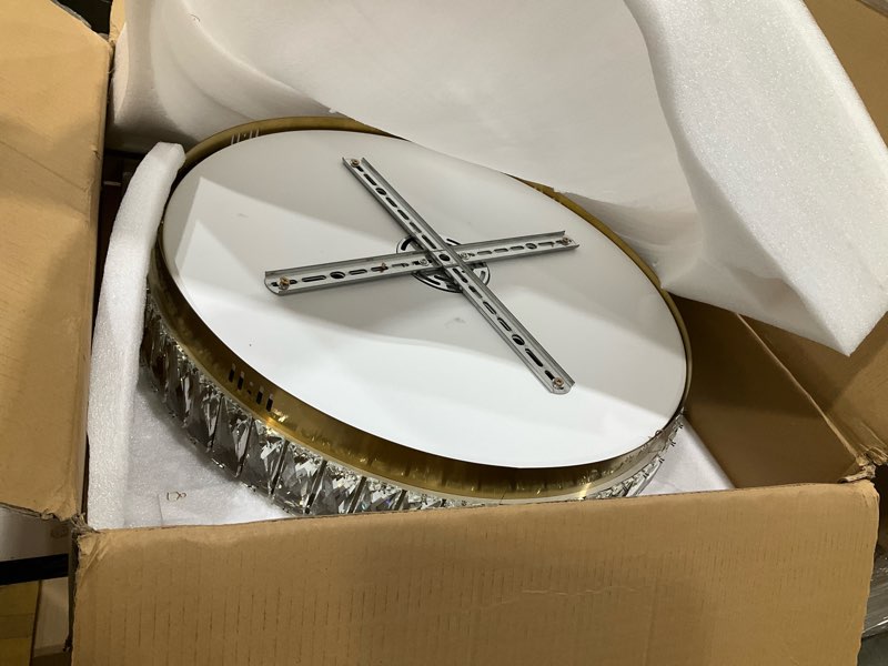 Condition photo showing Good Condition for modern dimmable led crystal chandelier: flush mount crystals ceiling light with remote - 24" round crystal chandeliers gold ceiling lighting fixtures for dining room bedroom living room entryway gold 24 inch flush mount