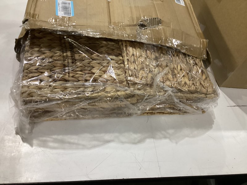 Condition photo showing Good Condition for 11x11x11in water hyacinth storage baskets, 11 inch cube storage bins, woven baskets for storage, wicker storage basket for shelves set of 3