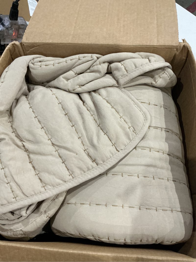 Condition photo showing As Is for roaringwild neutral beige twin size quilt bedding sets, lightweight soft bedspread coverlet, quilted blanket thin comforter bed cover for all season, 2 pieces, 68x90 inches wheat twin